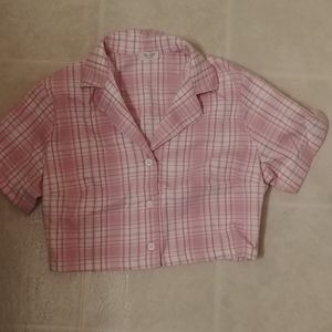 Plaid pink cropped buttondown